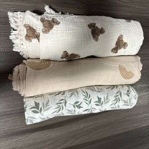 Set of Three Baby Swaddle Blankets